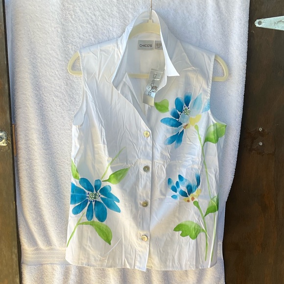 Chico’s Dauben Marissa Sleeveless Blouse Optic White; NWT; M/8 - Picture 3 of 12